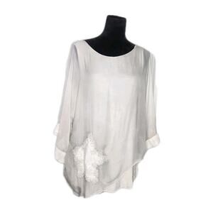 Allegra Eider White Layered Lagenlook Silk Blend Embroidered Sequin Star Top OS